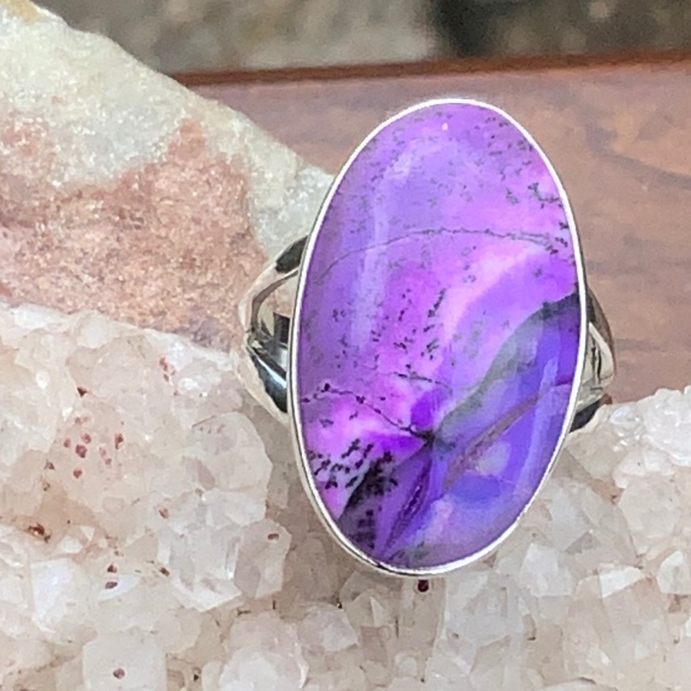 PURPLE DENDRITIC OPAL 925 STERLING SILVER RING, SIZE 7
